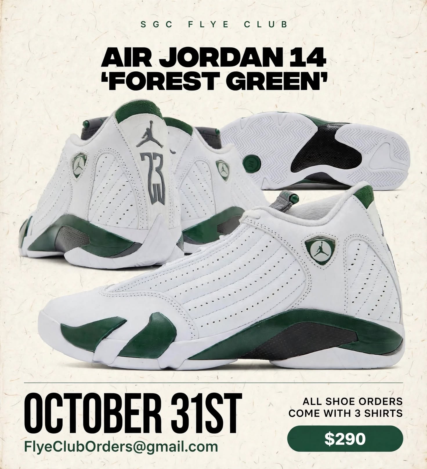 Air Jordan 14 Forest Green release artwork